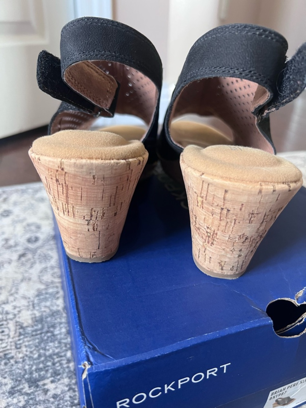 Rockport Black Briah Perforated Slingback Cork Wedge Sandal - Picture 12 of 16